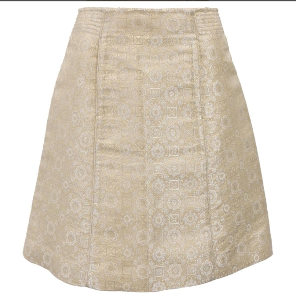 Chloe Gold Brocade High Waisted A-line Skirt Silk Blend Silver Gold Size 40 8